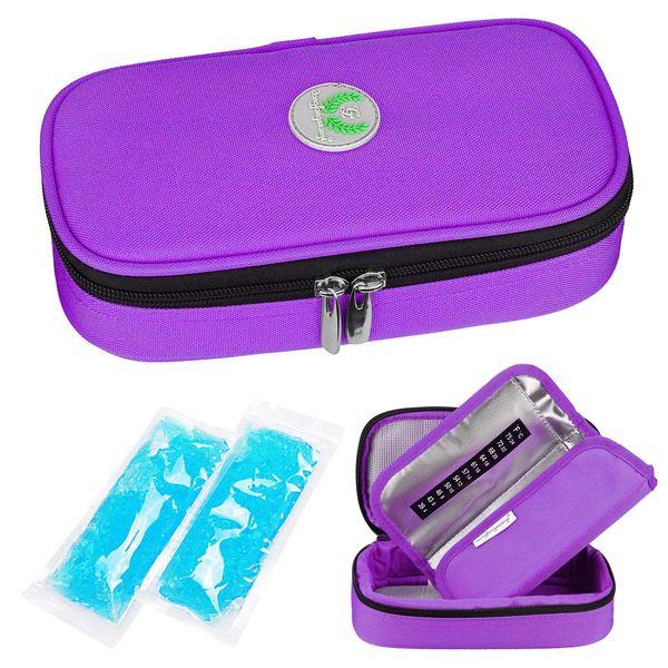 YOUSHARES Insulin Cooler Travel Case - Medication Diabetic Insulated Organizer Portable Cooling Bag for Insulin Pen and Diabetic Supplies with 2 Cooler Ice Pack (Purple)