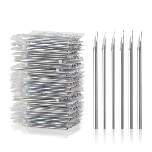 ATOMUS Body Piercing Needles, 100pcs 14G Stainless Steel Sterile Disposable Ear Nose Navel Nipple Lip Piercing Needles