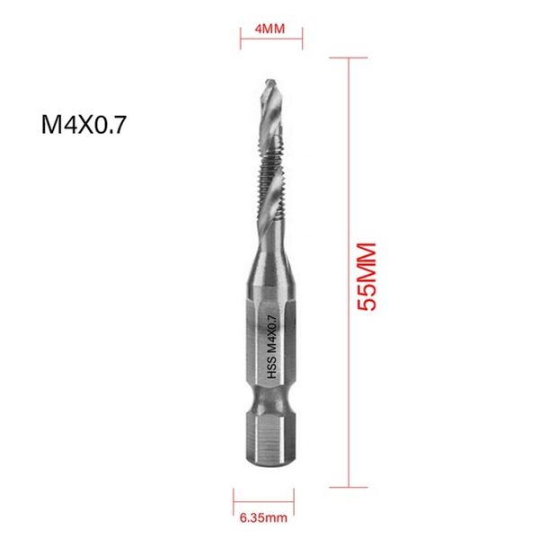 Hand Tap Machine Tap Spiral Tap New Titanium Plated Hex Shank Hss Thread Screw Metric Tap Drill Bit Screw Machine Compound M3 M4 M5 M6 M8 M10 Hand Tools, Silver - M4