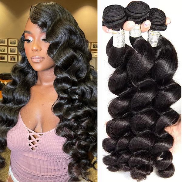 Loose Wave Bundles (22 24 26 Inch) Human Hair Bundles Loose Deep Wave 3 Bundles 12A Grade Brazilian Hair Bundles 100% Unprocessed Weave Bundles Human Hair Extensions