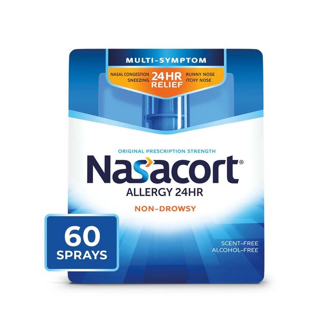 Nasacort 24HR Allergy Nasal Spray for Adults, Non-drowsy & Alcohol Free, 60 Sprays, 0.37 fl. oz.