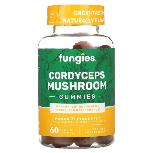 Cordyceps Mushroom Gummies, Mango and Pineapple, 60 Pectin Gummies