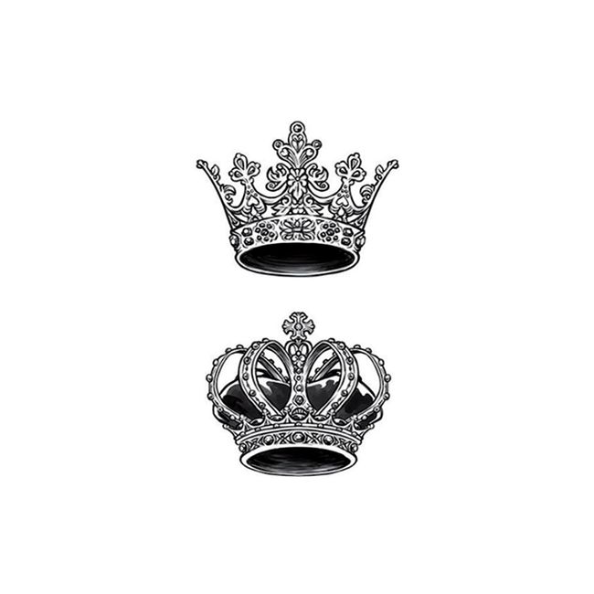 Simply Inked King & Queen Crown Temporary Tattoo, Designer Temporary Tattoo for Girls Boys Men Women Waterproof Sticker Size: 2.5 x 4 inch l Black l