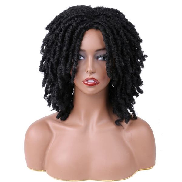 YOVEKAT Black Women Men Short Dreads Hair Wigs Synthetic Wigs Afro Curly Wigs Party Daily Replacement Man Wigs (Black)