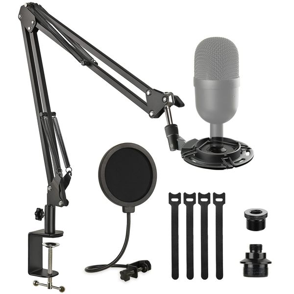 Frgyee Seiren Mini Einstellbare Mikrofonständer, Aufhängung Scherenarm Mikrofon Ständer Mit Pop Filter, Mikrofonspinne und Kabelbindern, Verbesserte Hochleistungsklemme für Razer Seiren Mini Mikrofon