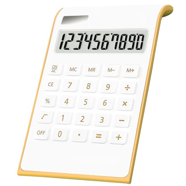 Calculator, 10 Digits Solar Battery Basic, Dual Powered Desktop Calculator, Tilted LCD Display, Inclined Design Slim Desk Calculator by Sportsvoutdoors (White)