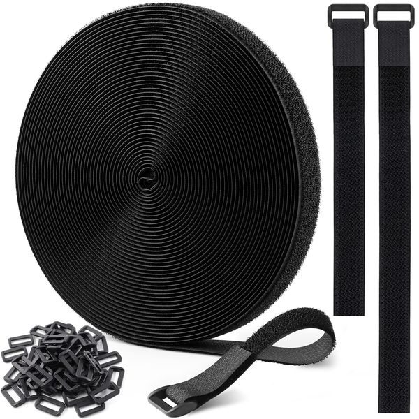 Velcro Cable Ties 39.6 ft (12.5 m) + 60 Buckles Included, Binding Tape, Fastening Belt, Fastening Belt, Fastening, Velcro Tape, Strong, Heat Resistant, Organize Wires, Freely Cut, Repeat, Luggage