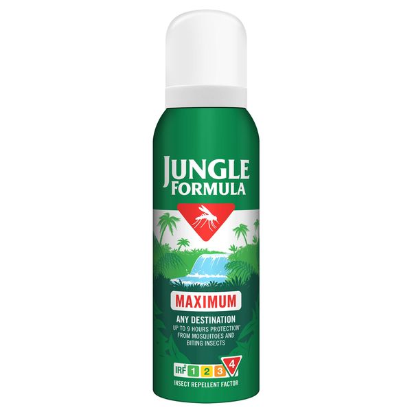 Jungle Formula Maximum Repellent Aerosol 125ml - Maximum Strength Repellent Aerosol against Mosquitoes, Biting Insects and Ticks - Up to 9 hrs Protection for Any Destination incl. Tropics- with DEET