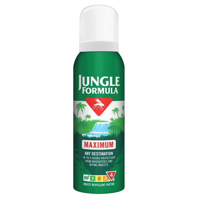 Jungle Formula Maximum Repellent Aerosol 125ml - Maximum Strength Repellent Aerosol against Mosquitoes, Biting Insects and Ticks - Up to 9 hrs Protection for Any Destination incl. Tropics- with DEET