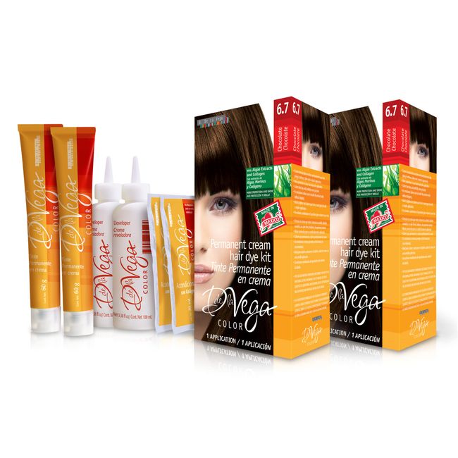 D de la Vega Color, Hair Dye Kit, Chocolate 6.7, 2 Boxes