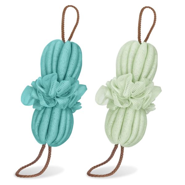 Toplive 2Pcs Bath Shower Loofah Sponge,Long Stretch Back Sponge Exfoliating Back Scrubber for Shower for Women and Men-Navy+Green