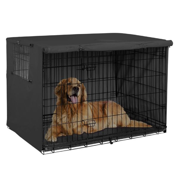 Explore Land 42 inches Dog Crate Cover - Durable Polyester Pet Kennel Cover Universal Fit for Wire Dog Crate (Black)