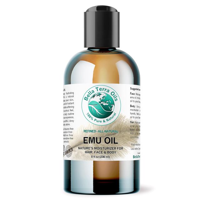 Bella Terra Oils - Emu Oil 8 oz - Australian Legacy, Famed for Omega-3, Omega-6 & Omega-9, The Natural Secret to Radiant Skin