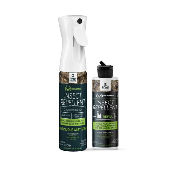 Zone Realtree Invisible Hunter Picaridin Insect Repellent. Continuous Spray + Refill Combo. Picaridin Insect Repellent is The DEET Alternative. Picaridin is Odor-Free. Repels Ticks and Mosquitoes