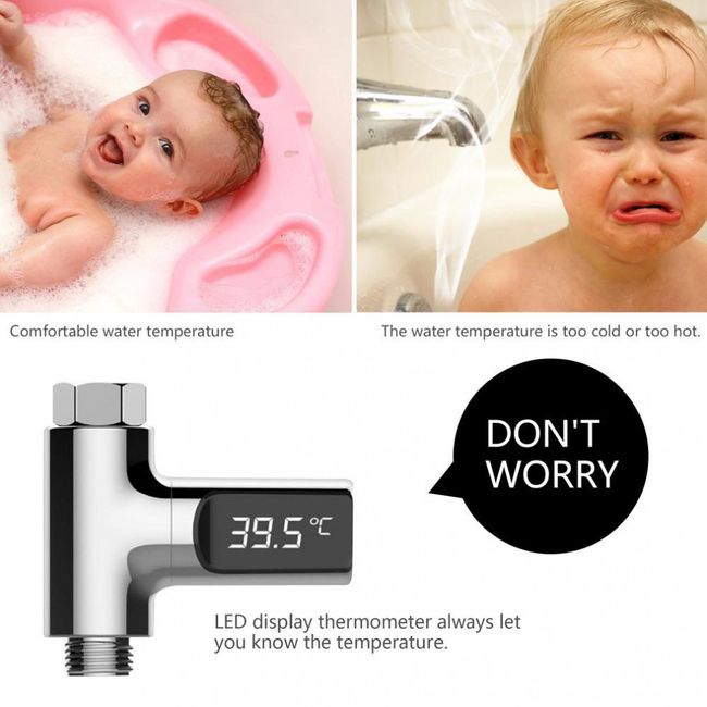 360 Rotating Shower Thermometer Led Digital Display Baby Bath Water  Fahrenheit Celsius Thermometer For Home Bathroom Kitchen Silver