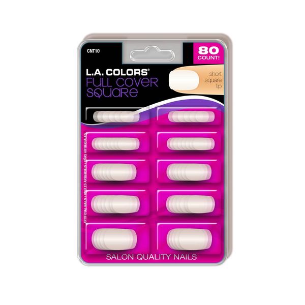 L.A. Colors 80 Count Nail Tips, Full Cover Square, 1 Ounce