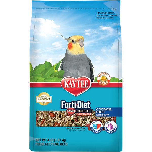 Kaytee Forti-Diet Pro Health Cockatiel Bird Food with Safflower 4 Pound Seed Mix