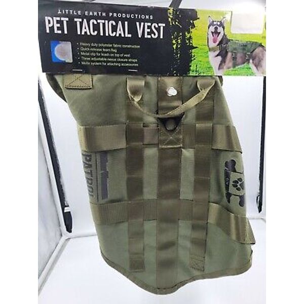 NEW West VA Little Earth Prod Pet Tactical Vest W/Flag Khaki Green M-L up to 28"