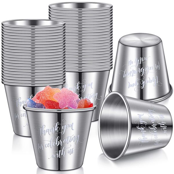 48 Pcs Wedding Stainless Steel Shot Glasses Bulk Wedding Favors Set Funny Shot Glasses Metal Shot Glasses Steel Drinking Cups for Bachelor Bachelorette Birthday Engagement Parties (Silver,White)