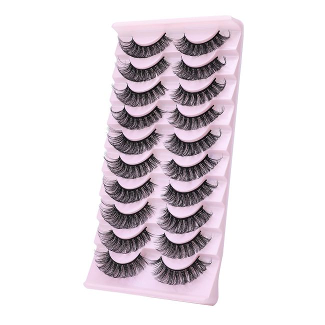 WLLHYF 10 Paar Russian Strip False Lashes Cat Eye Fluffy Wispy Faux Nerz Curl Lash 3D Volume Natural Fake Eyelashes Pack