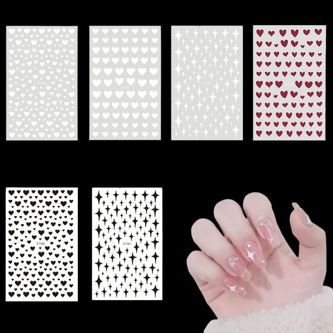 Nail Stickers, Set of 12, 3D, Cute, Heart, Star, Nail Parts, Sticker, Stylish, Nail Sticker, Gel Nail Art, Decorative Parts, Valentine's Day, Christmas (Multicolor)