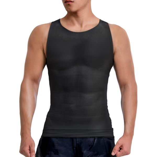 More Pressure Men's Compression Shirt, Tank Top, Black/White, M/L