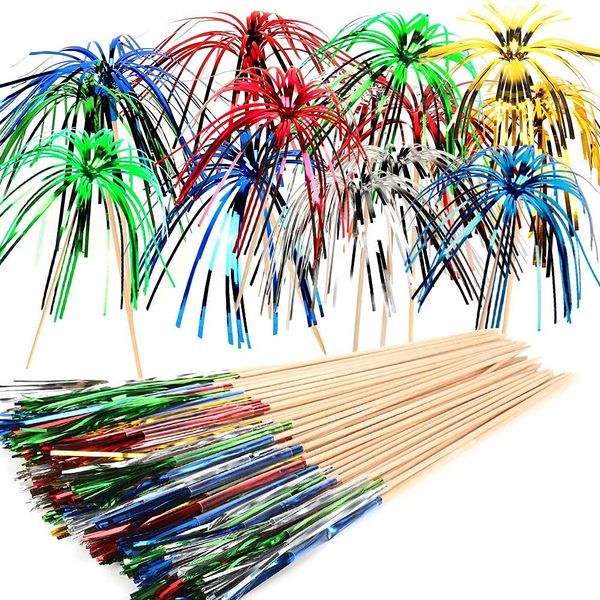 ALINK 100 Stück Cocktailspieße Cocktail Picks Feuerwerk Sticks, Feuerwerk Sticks Cocktail Deko Benutzt für Cocktail Party Dekorationen, Bunte Frucht Zahnstocher Palme Cocktail Picks