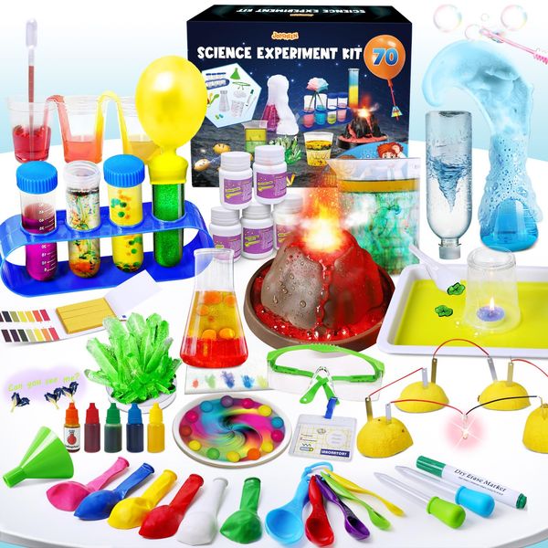 JOPSHEEN 70 Experiments Science Kits for Kids, Science Projects S.T.E.M Activies Toys Gifts for Boys & Girls, Educational Science Lab, Volcano Kit, Chemistry Set