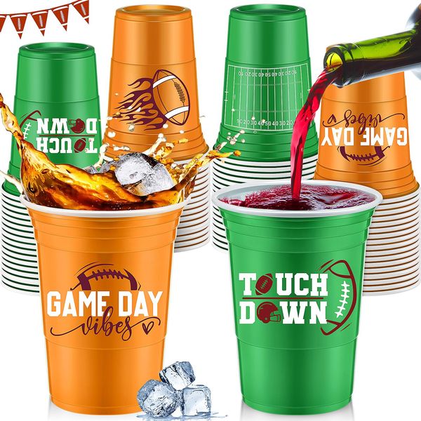 Norme 48 Pcs Football Party Supplies Bulk 16 oz Football Party Thick Plastic Disposable Cup Hot Cold Drink Wine Coffee for Home Football Themed Holiday Party Supplies Favors