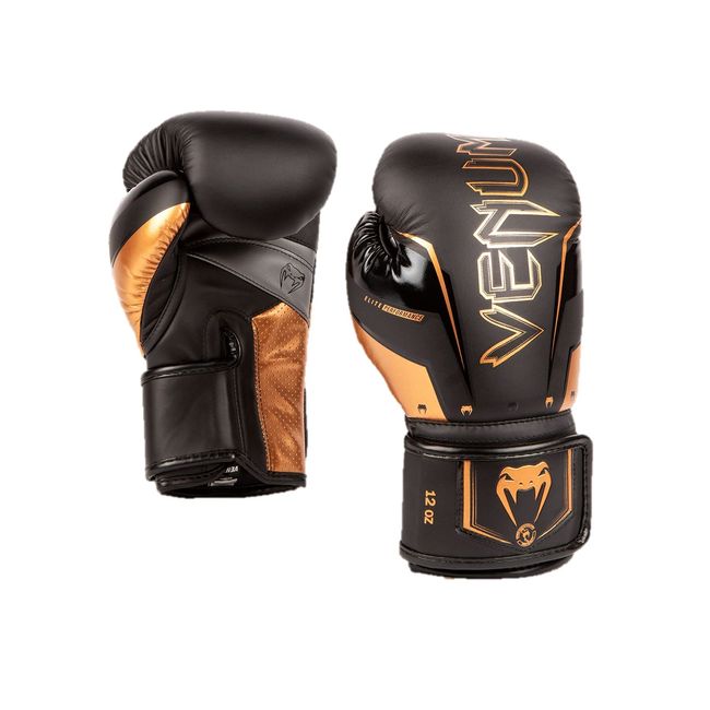 VENUM Boxing Gloves ELITE EVO BOXING GLOVES // Sparring Gloves Boxing Kickboxing Fitness (16oz, Black x Bronze)