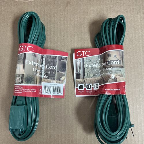 15 Foot Feet Christmas Light Extension Cord Indoor 4.6 Meter 3 Receptacles(2pk)