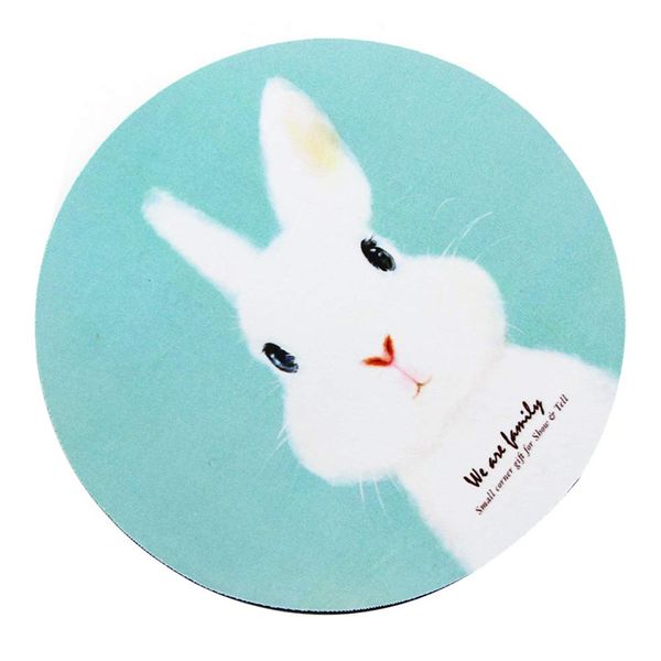 Mouse Pad Round Unique Stylish Cute Rabbit Pattern Flexible Rubber Backing Gaming Computer PC Round Desk Mat Anti-slip Durable Funny Popular Character Green (White Rabbit)