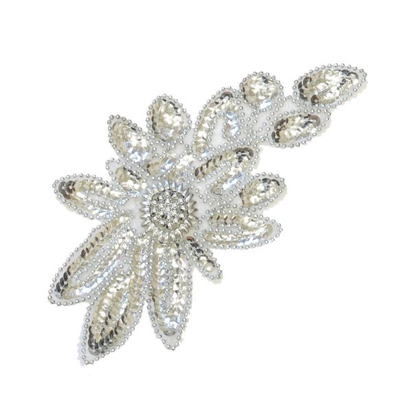 MYmama Flower Sequin Patch, Approx. 8.7 inches (22 cm), Dance Costume (Silver)