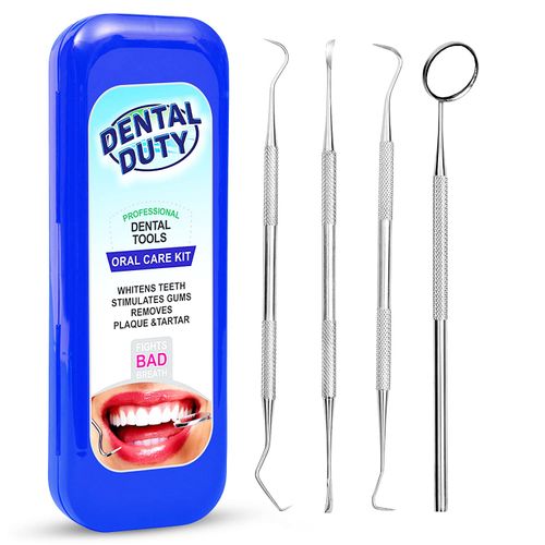 Dental Hygiene Kit - Calculus & Plaque Remover Dental Tool Set - Stainless Steel Tarter Scraper, Tooth Pick, and Mouth Mirror - Dentist Instrument Set for Teeth Cleaning (Blue)