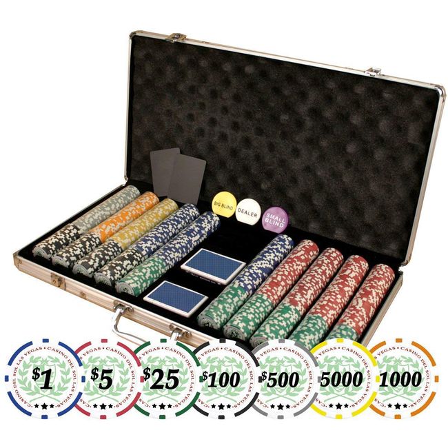 Da Vinci Set of of 750 Casino Del Sol 11.5 Gram Poker Chips with Case, Cards, Dealer Buttons and 2 Cut Cards