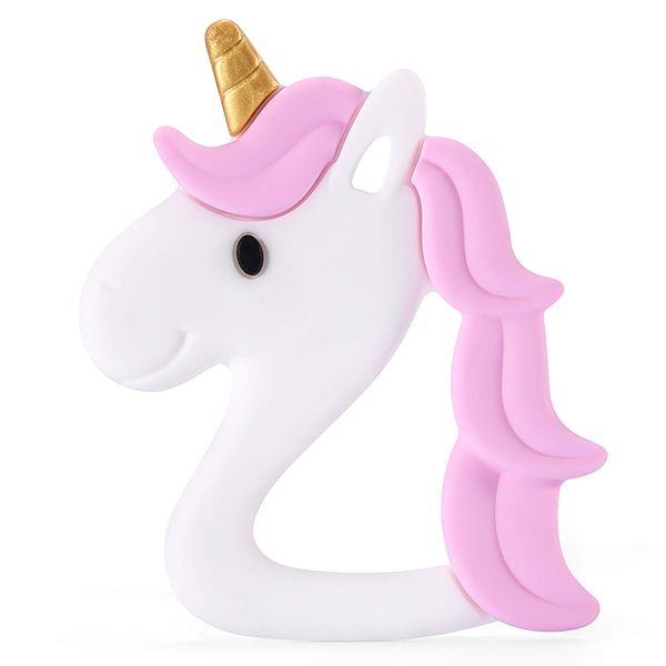 PREMYO Teething Toy for Baby Teether Silicone - Soothes Sore Gum Pain - Easy to Grab BPA Free Unicorn Pink