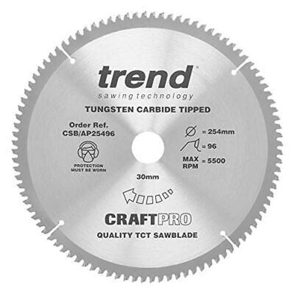 Trend Aluminium & Plastic Circular Saw Blade, 254mm Diameter, 30mm Bore, 96