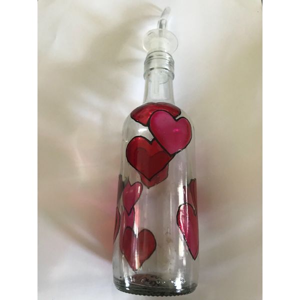 HAND PAINTED "STAIN GLASS" OLIVE OIL DISPENSER/DECANTER HEART DESIGN DATED