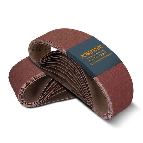 POWERTEC 4 x 24 Inch Sanding Belts, 3 Each of 40 80 120 180 240 320 Grits, 18 PK, Aluminum Oxide Belt Sander Sanding Belt Assortment, Sandpaper for Oscillating Belt and Spindle Sander (110009)