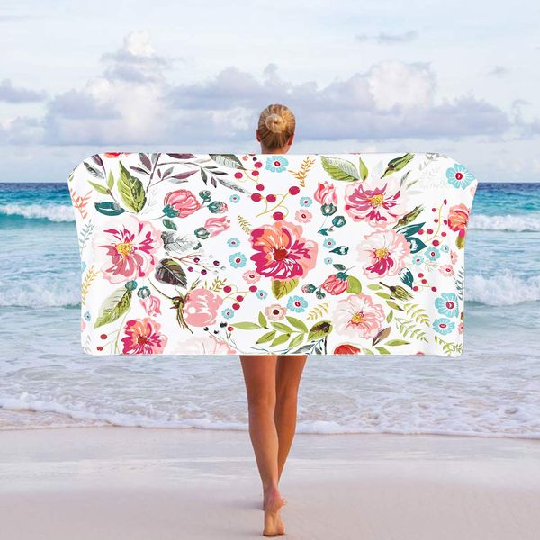 Pknoclan Beach Towel, Colorful Flower Bath Towel, 59.1 x 31.5 inches (150 x 80 cm), Swim Towel, Soft, Super Absorbent, Quick Drying, Lightweight, Large, Sandproof, Sports Towel, Hair Towel, For Beach