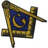 Masonic Logo Embroidered Iron On / Sew On Patch, Yellow and Blue