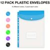 KAV A4 Punched Pockets Plastic Document Wallets - Expandable Clear Plastic File Folder - Convenient Snap Button - Top Opening Document Sleeves - 12 Pack Assorted Colours