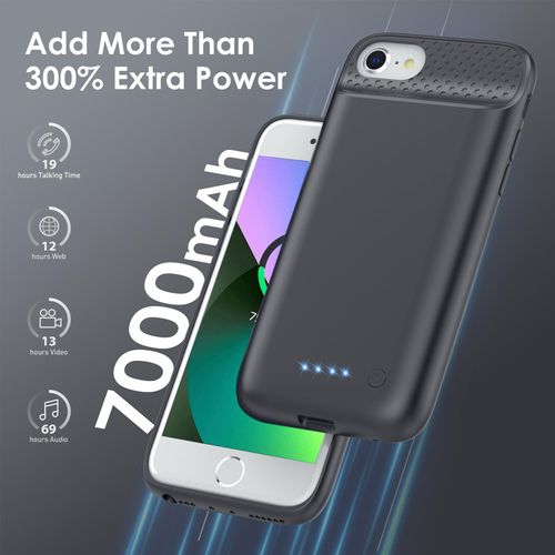 Battery Case for iPhone 6/6s/7/8/SE(2022/2020)(6.1 Inch), Upgraded Ultra-Slim 7000mAh Portable Extended Battery Pack for iPhone 8, iPhone 7, iPhone 6/6s, iPhone SE Charging Case (Black)