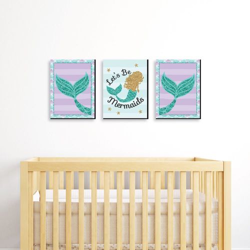 Big Dot of Happiness Let's Be Mermaids - Baby Girl Nursery Wall Art, Kids Room Decor and Home Decorations - Gift Ideas - 7.5” x 10” - Set of 3 Prints