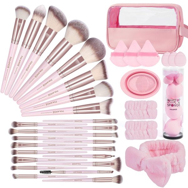 Pinselset Makeup MAANGE Make up Pinsel Set, 42-teilig, multifunktionales Kosmetikpinsel, Premium-Schminkpinsel für Foundation Lidschatten, Highlights, Konturen, Puder und Concealer (rosa, 42 Stück)