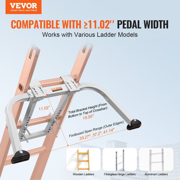 VEVOR Ladder Stabilizer with Wing Span | Heavy Duty Steel Roof Hook for Enhanced