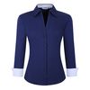 Womens Button Down Shirts Long Sleeve Regular Fit Bamboo Stretch Work Blouse Navy L