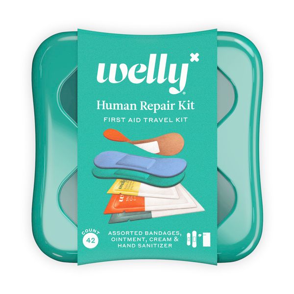 Welly Human Repair Kit - Adhesive Flexible Fabric Bandages, Singe Use Ointments Triple Antibiotic, Hand Sanitizer, and Hydrocortisone - 42 Count