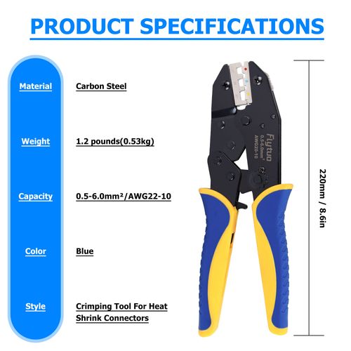 Flytuo Crimping Tool for Heat Shrink Connectors - Professional Wire Crimper - Wire Crimp Tool for Electrical and Automotive Use - Reliable Connections