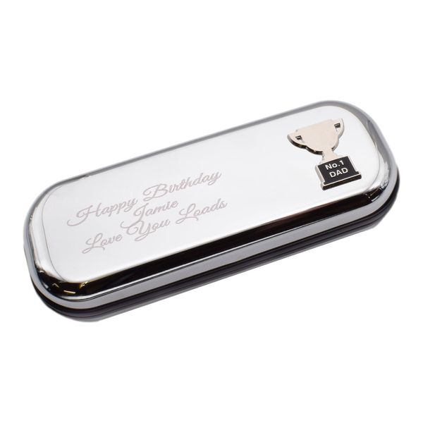 Number 1 Dad Design with Personalised Engraved Message Chromed Glasses Case Box